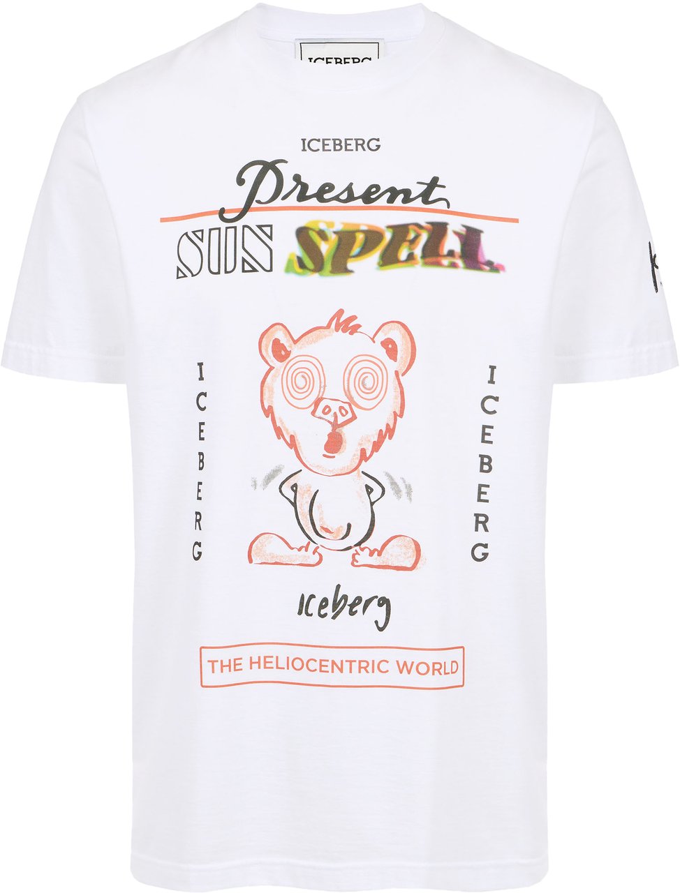 Iceberg White regular fit cotton T-shirt with maxi multicolor Bear print Wit