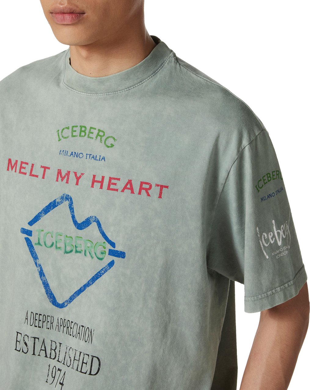 Iceberg Relaxed fit mint green cotton jersey T-shirt Groen