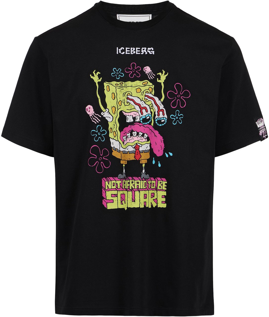 Iceberg Black regular fit T-shirt with SpongeBob print Zwart