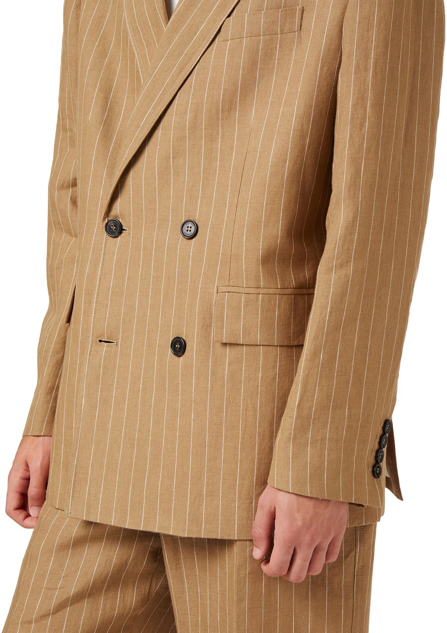 Iceberg Beige-White Striped Double-Breasted Blazer Jacket Zwart
