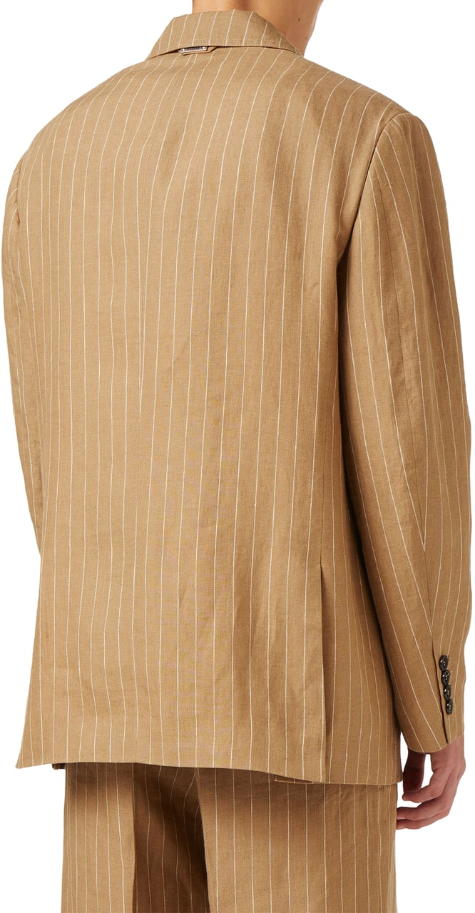 Iceberg Beige-White Striped Double-Breasted Blazer Jacket Zwart