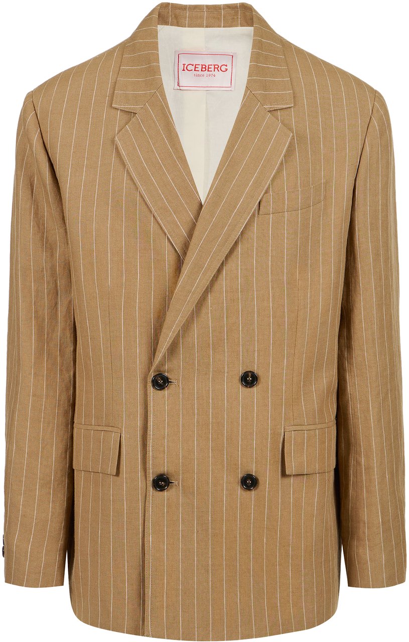 Iceberg Beige-White Striped Double-Breasted Blazer Jacket Zwart
