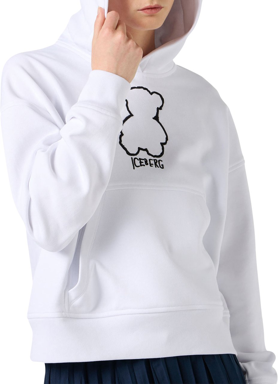 Iceberg Cropped fit hoodie in white cotton Wit