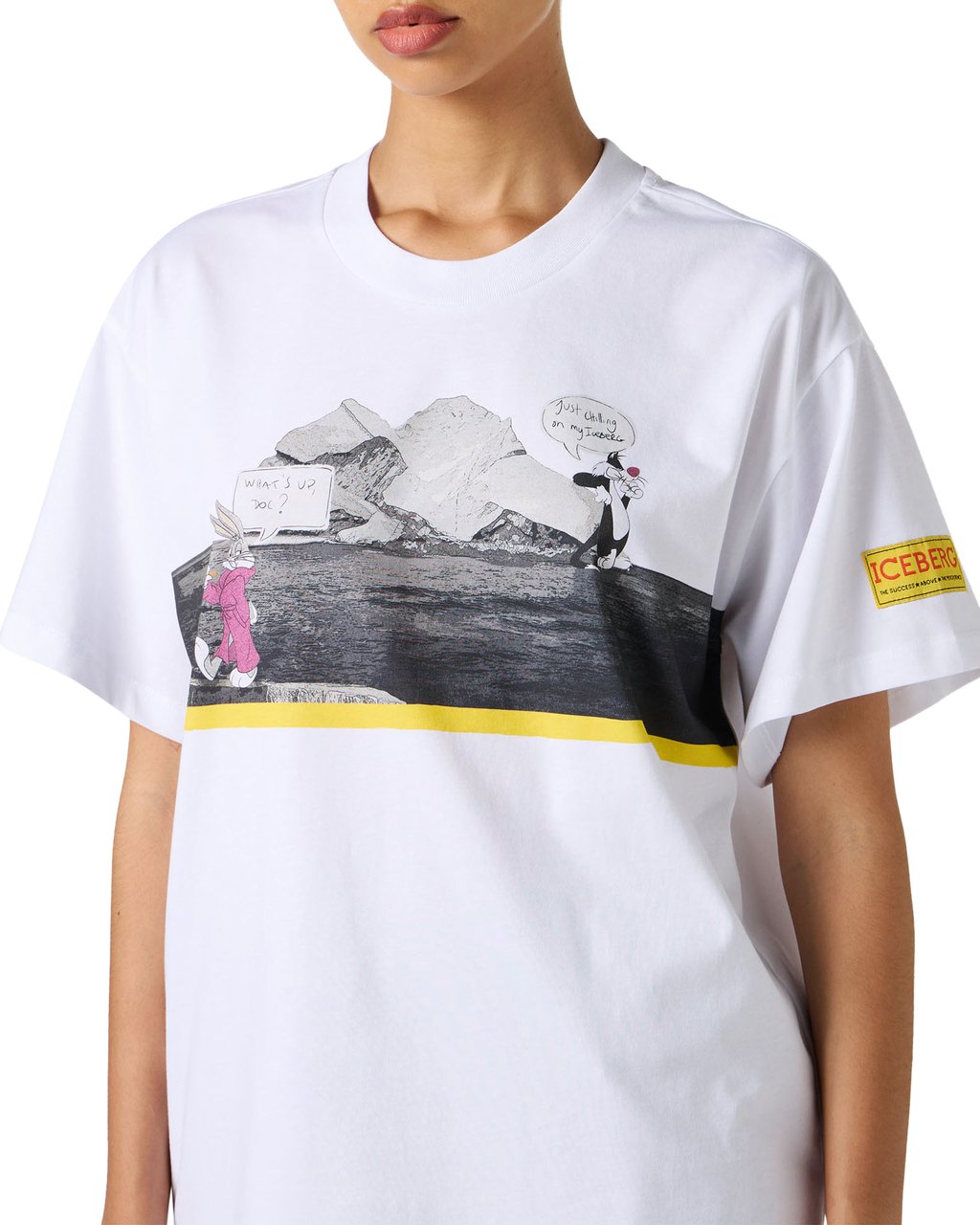 Iceberg White regular-fit T-shirt in garment-dyed cotton jersey with cupro fabric inserts Wit