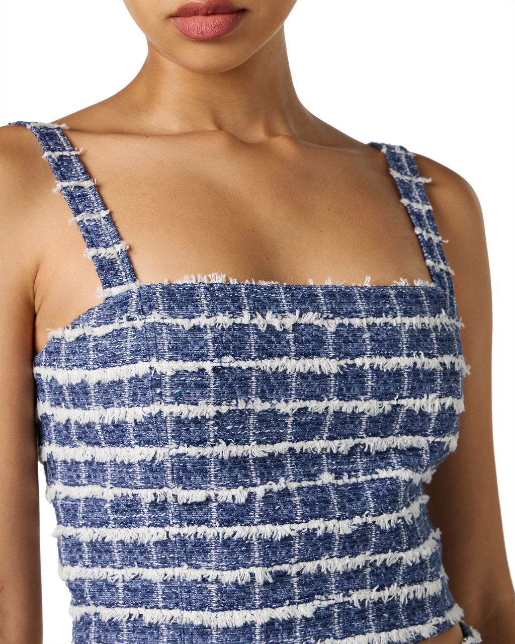 Iceberg Slim-fit white and blue checked top with shoulder straps in Chanel checkered fabric Divers