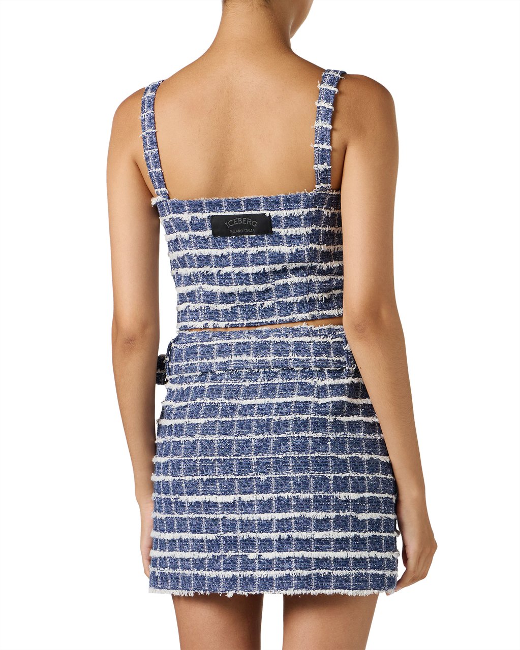 Iceberg Slim-fit white and blue checked top with shoulder straps in Chanel checkered fabric Divers