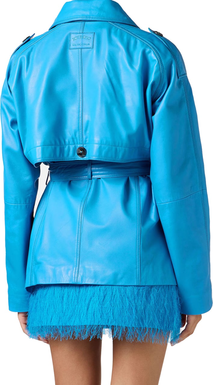 Iceberg Short cobalt leather coat with Iceberg Milano Italia logo Blauw