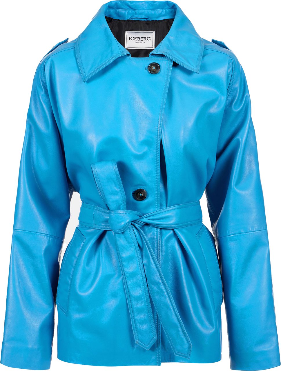 Iceberg Short cobalt leather coat with Iceberg Milano Italia logo Blauw
