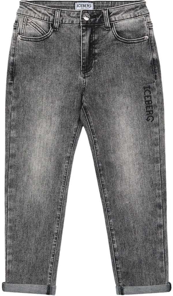 Iceberg KIDS - Gray 5-pocket demi-wash jeans with straight leg and ankle cuffs Grijs