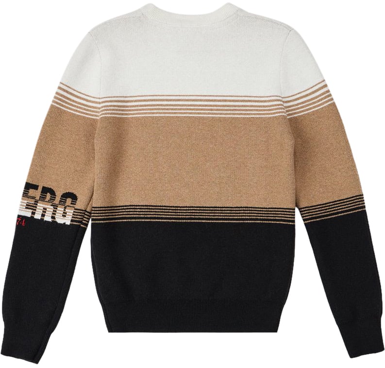 Iceberg KIDS - Vanilla, beige, and black tricolor striped sweater with Iceberg logo Wit