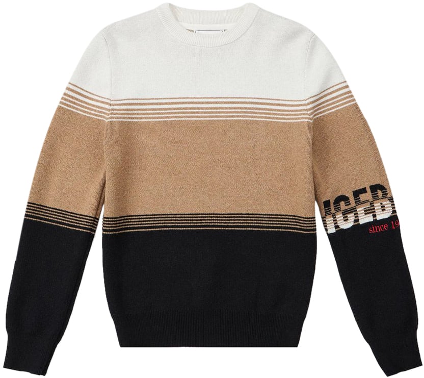 Iceberg KIDS - Vanilla, beige, and black tricolor striped sweater with Iceberg logo Wit