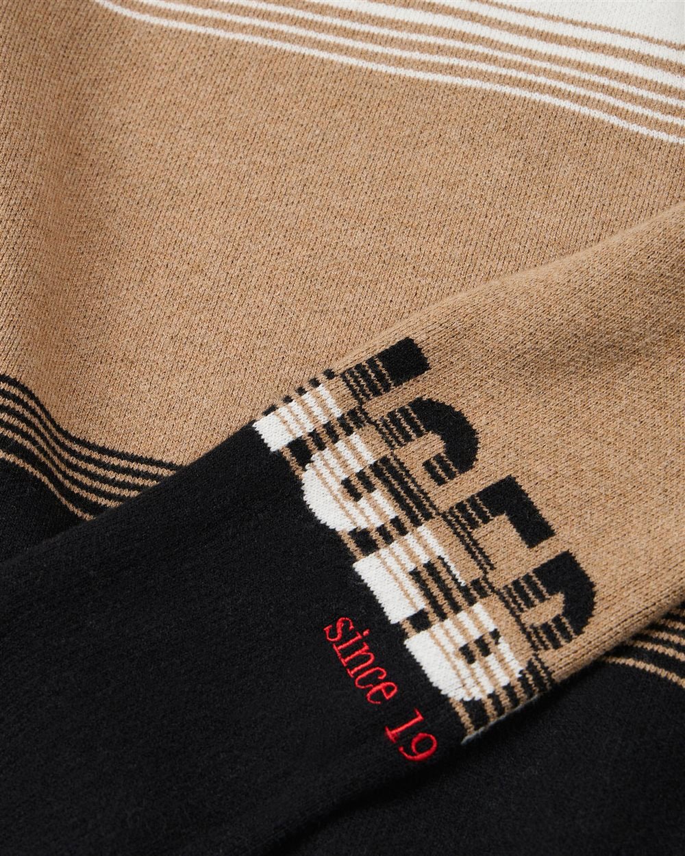 Iceberg KIDS - Vanilla, beige, and black tricolor striped sweater with Iceberg logo Wit