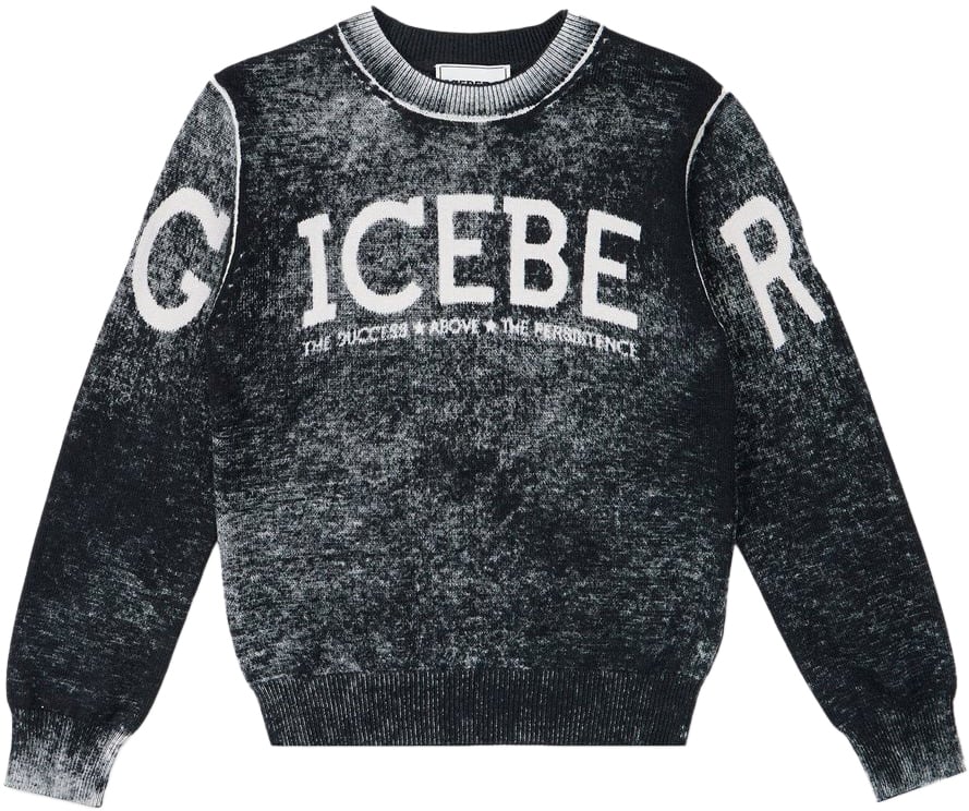 Iceberg KIDS - Black crewneck sweater with contrasting Iceberg logo Zwart