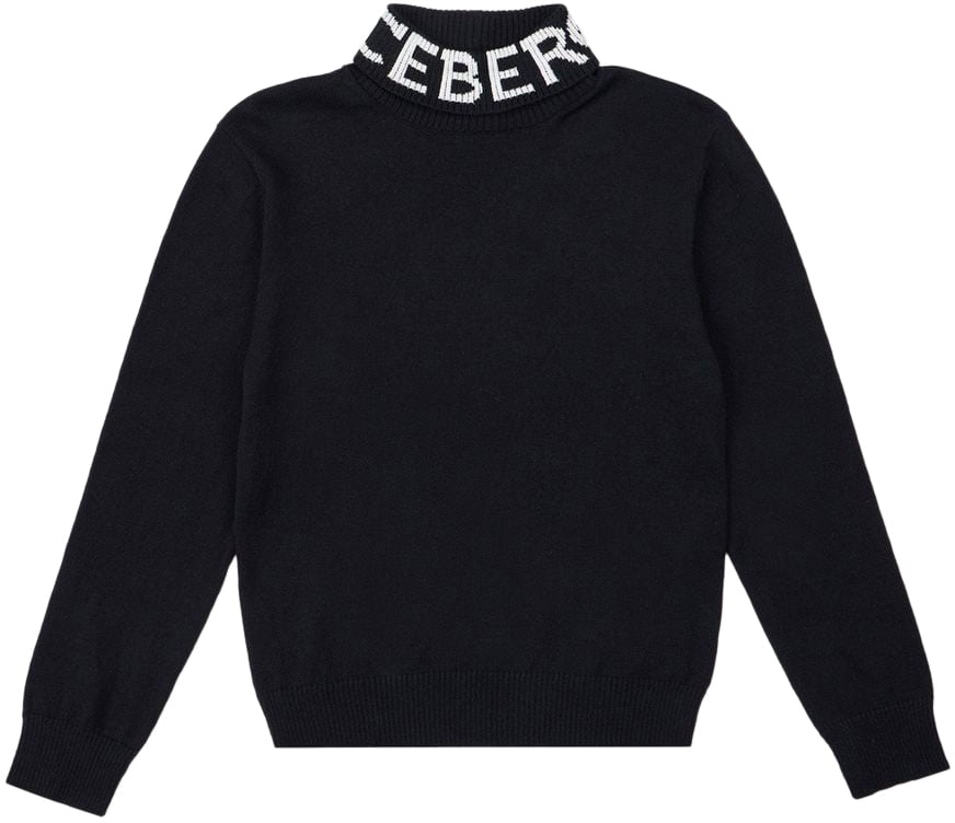 Iceberg KIDS - Black mock turtleneck sweater with contrasting Iceberg logo on the neck Zwart