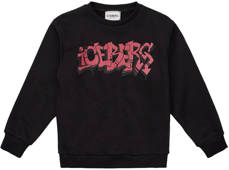 Iceberg KIDS - Black crewneck sweatshirt with red Iceberg logo Zwart