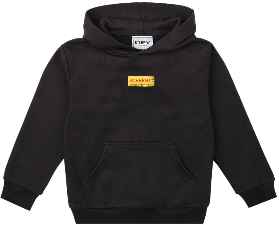 Iceberg KIDS - Black hoodie with yellow tag Zwart
