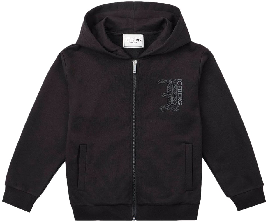 Iceberg KIDS - Black zip-up hoodie with rubber print Zwart
