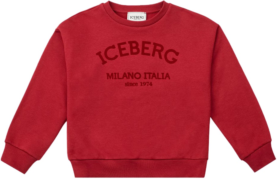 Iceberg KIDS - Red crewneck sweatshirt with tone-on-tone logo Rood