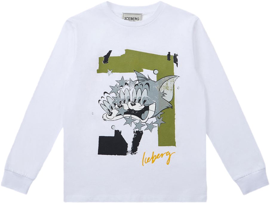 Iceberg KIDS - White long-sleeved T-shirt with Tom from Looney Tunes Wit