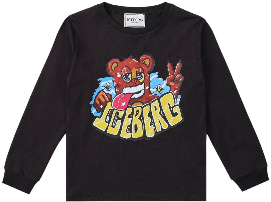 Iceberg KIDS - Black long-sleeved T-shirt with Iceberg logo and cartoon designs Zwart
