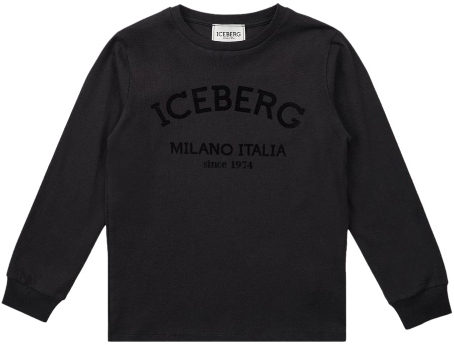 Iceberg KIDS - Black long-sleeved T-shirt with tone-on-tone Iceberg logo Zwart