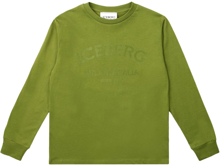 Iceberg KIDS - Long-sleeved military green T-shirt with tone-on-tone Iceberg logo Groen