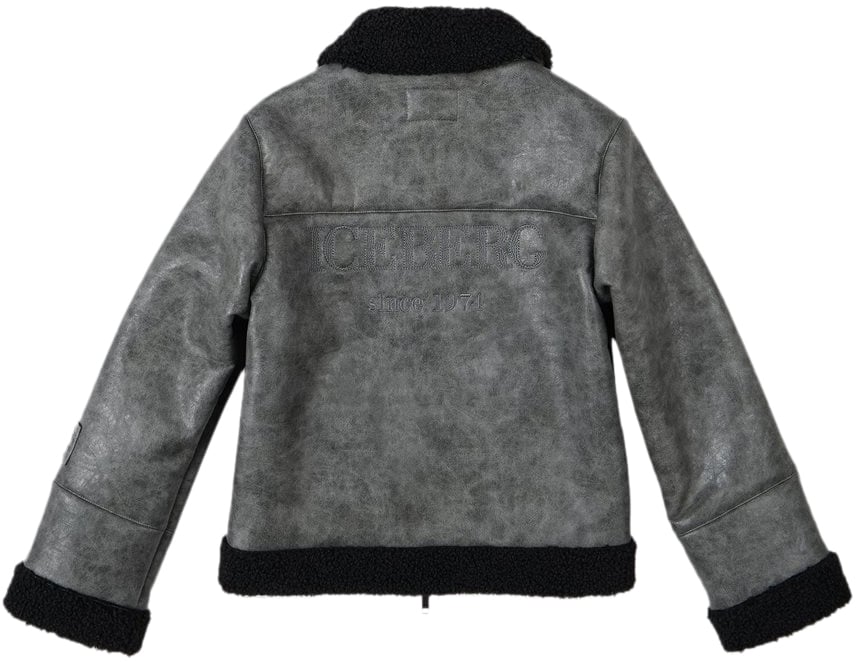 Iceberg KIDS - Charcoal gray jacket with faux sheepskin collar and cuffs Grijs