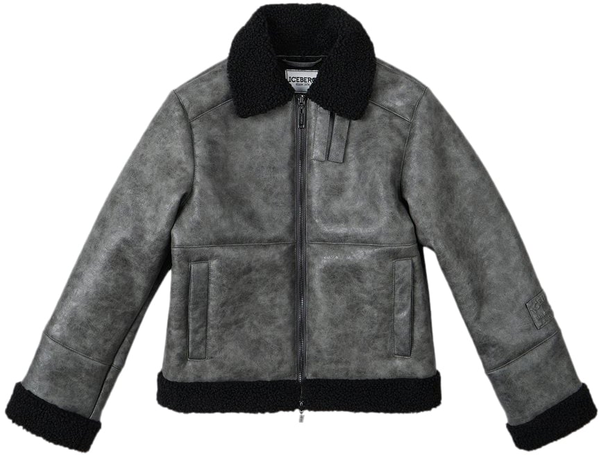 Iceberg KIDS - Charcoal gray jacket with faux sheepskin collar and cuffs Grijs