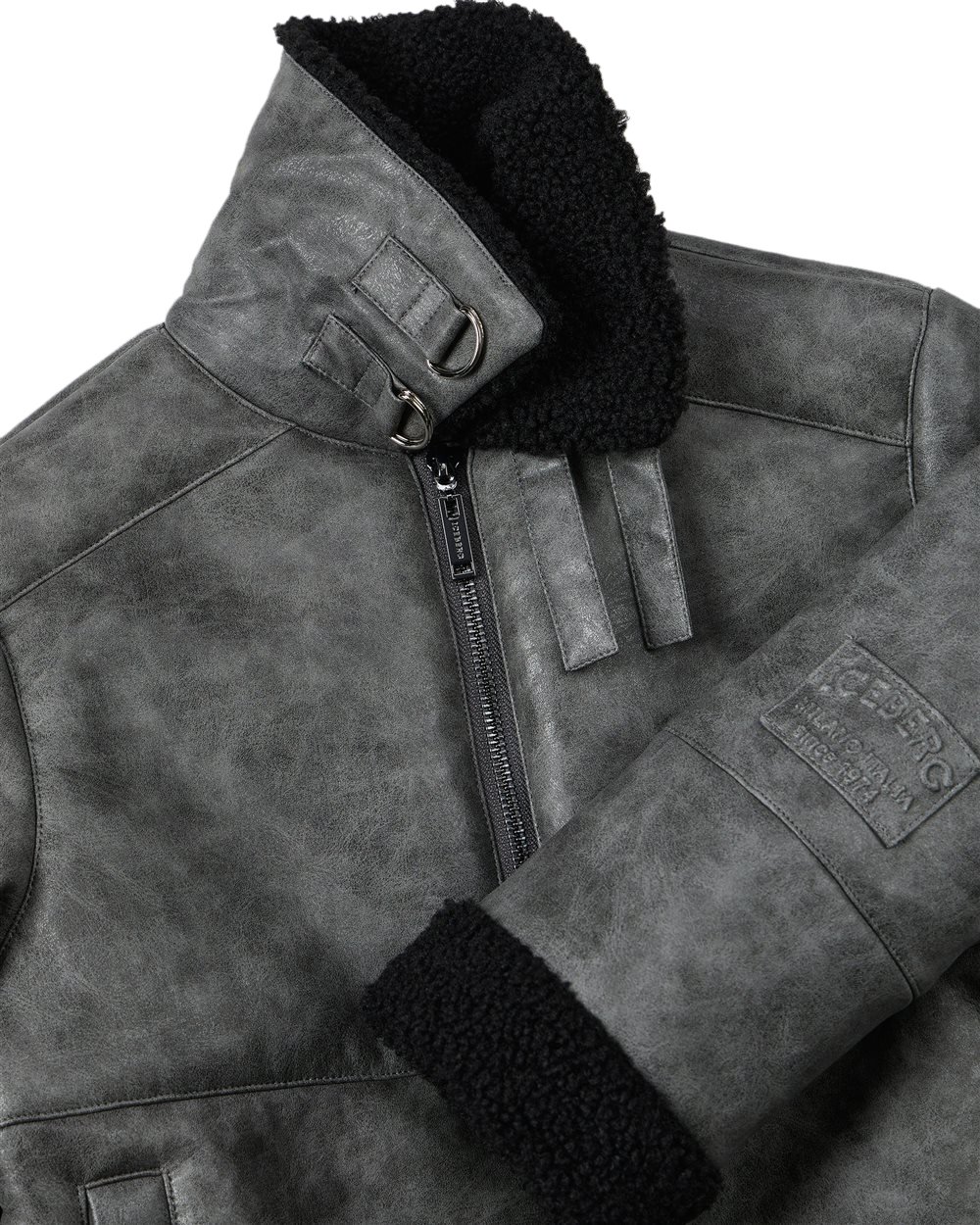 Iceberg KIDS - Charcoal gray jacket with faux sheepskin collar and cuffs Grijs
