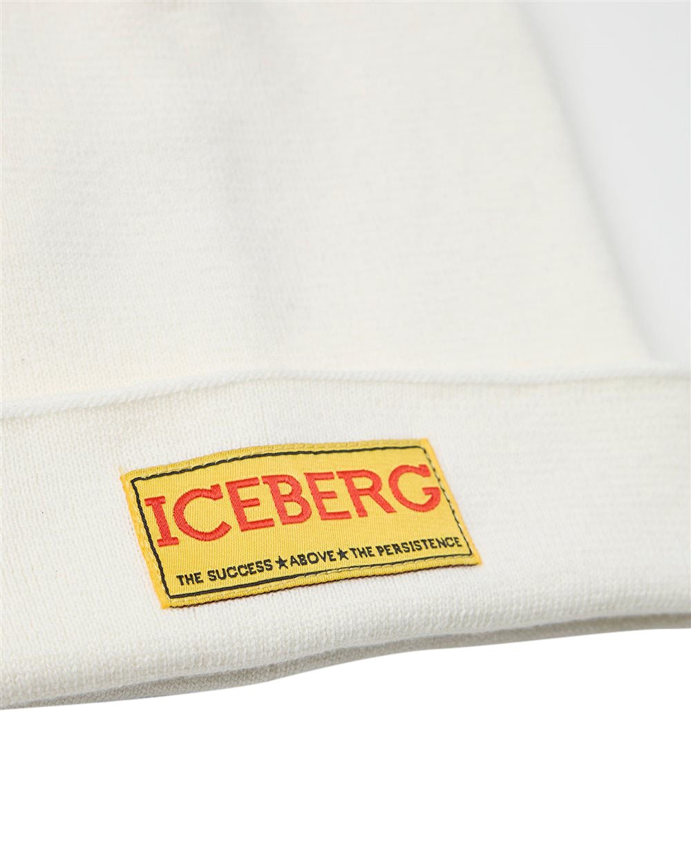 Iceberg KIDS - Vanilla wool beanie with yellow tag and Iceberg logo on the front Wit