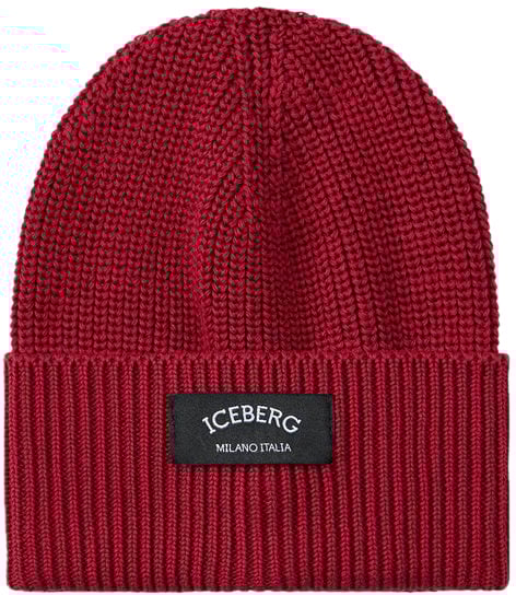 Iceberg KIDS - Purple wool beanie hat with black patch and Iceberg logo Rood