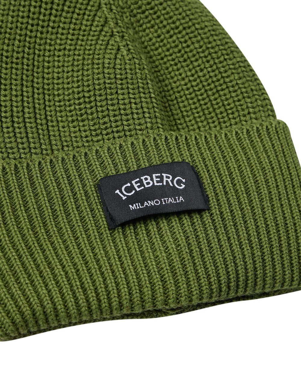 Iceberg KIDS - Military green wool beanie hat with black patch and Iceberg logo Groen