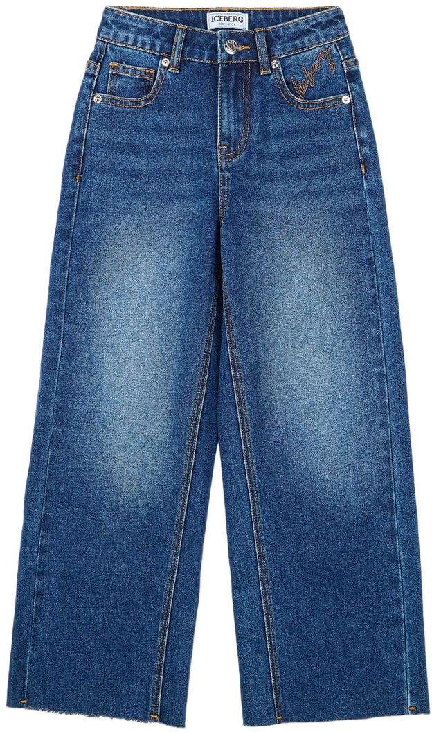 Iceberg KIDS - Indigo 5-pocket wide-leg jeans with faded legs Blauw