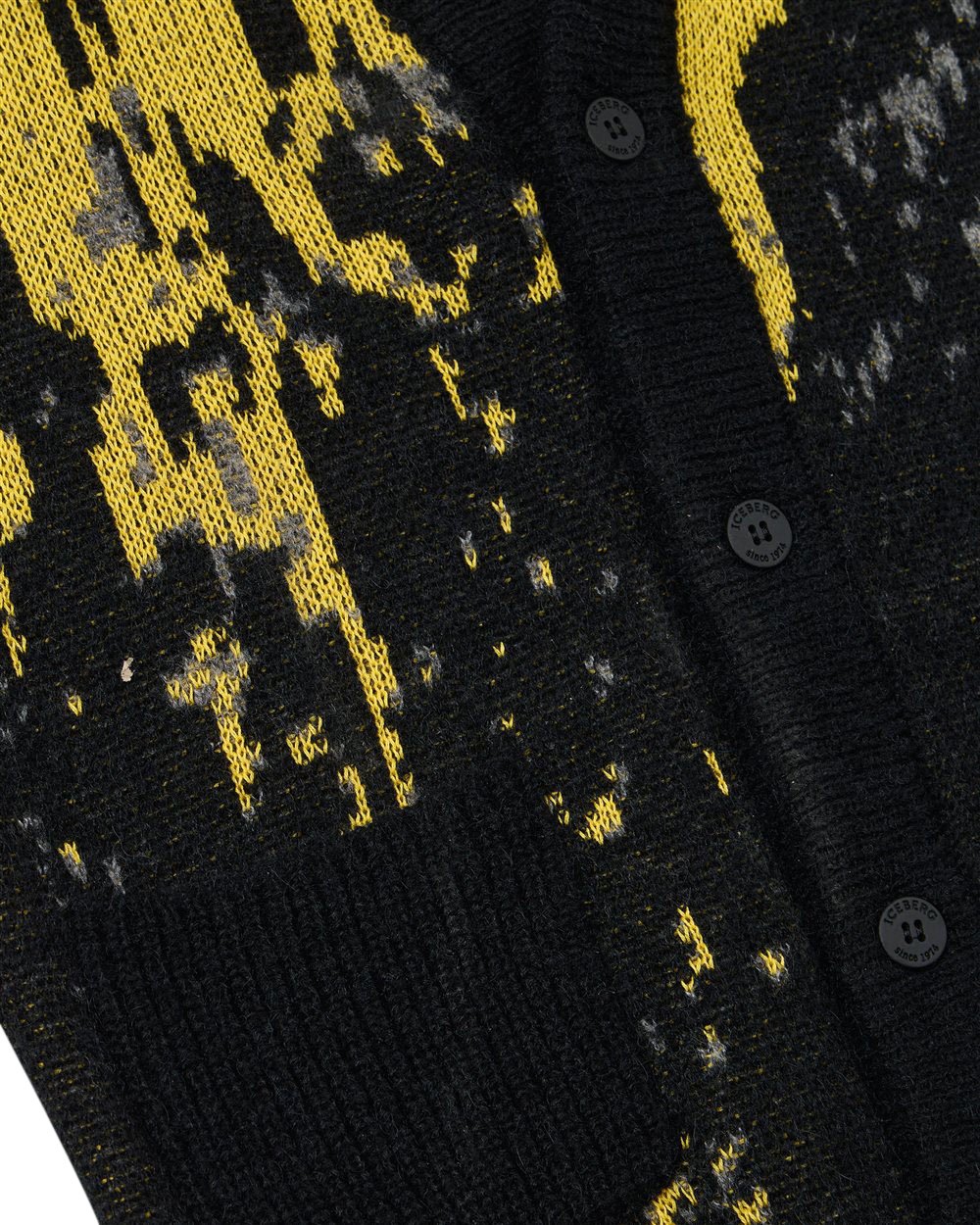 Iceberg KIDS - Black wool cardigan with yellow and white patterned details Zwart