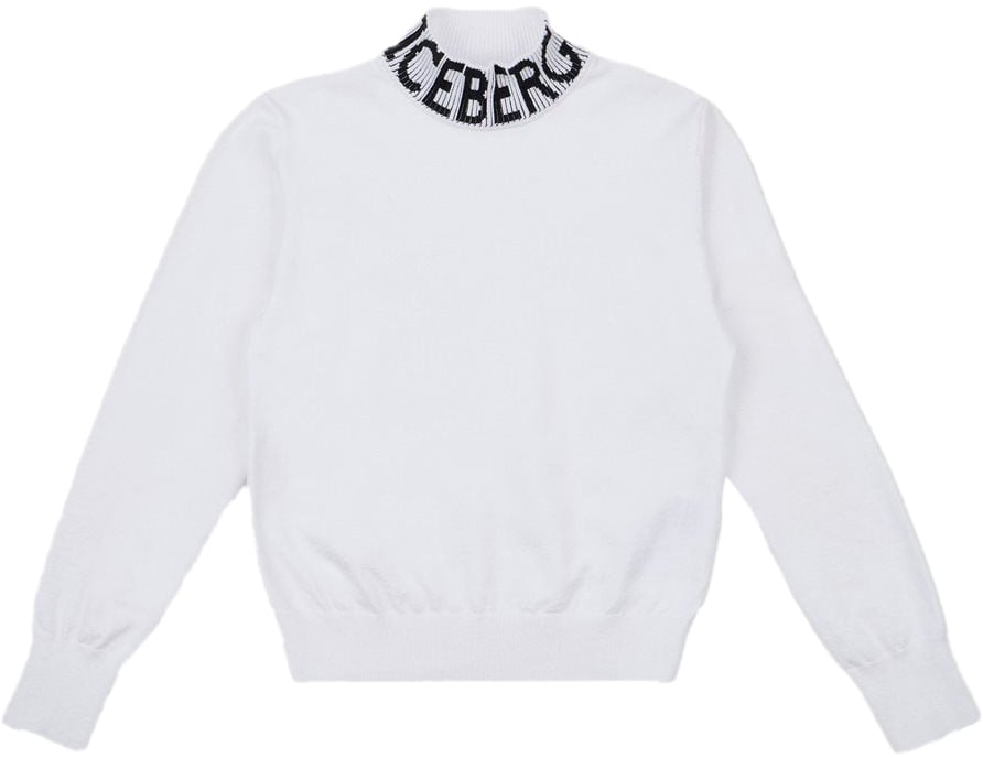 Iceberg KIDS - Optical white mock turtleneck with contrasting jacquard Iceberg logo Wit