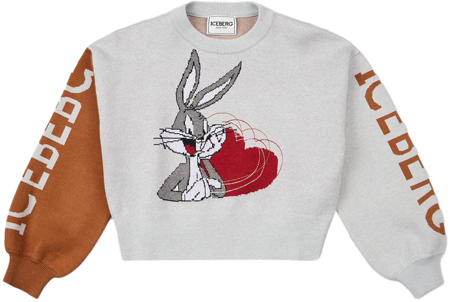 Iceberg KIDS - Vanilla crewneck sweater with contrasting sleeves and Bugs Bunny Iceberg Wit