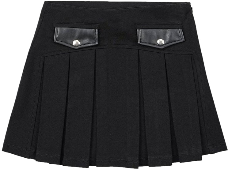 Iceberg KIDS - Black pleated mini skirt with faux leather details Zwart