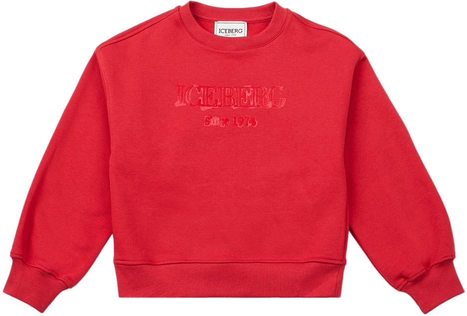 Iceberg KIDS - Red crewneck sweatshirt with tone-on-tone Iceberg logo on the front Rood