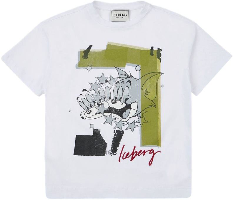 Iceberg KIDS - White short-sleeved T-shirt with a Looney Tunes Tom design and Iceberg logo on the front Wit