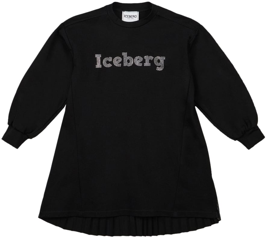 Iceberg KIDS - Black fleece dress with contrasting logo Zwart