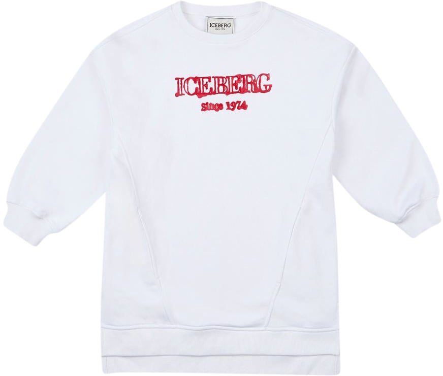 Iceberg KIDS - Maxi sweatshirt dress in optical white with red Iceberg logo Wit