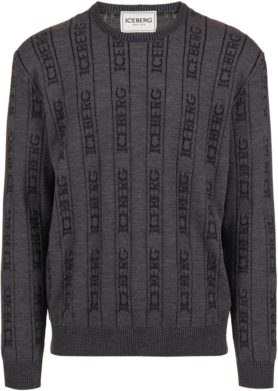 Iceberg Crewneck Sweater in Anthracite Melange in Extrafine Merino Wool Grijs