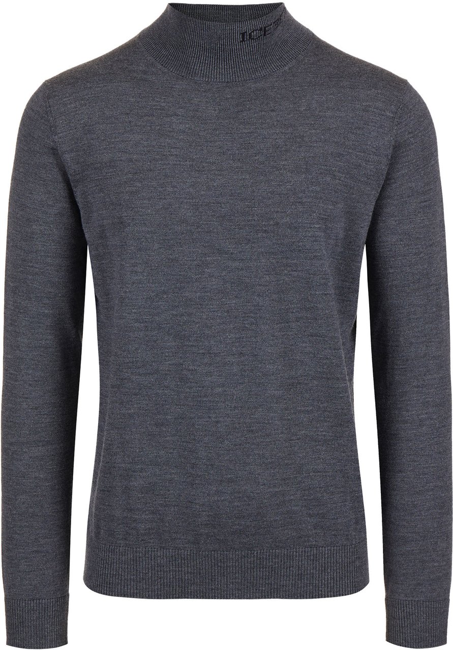 Iceberg Slim fit turtleneck sweater in dark grey merino with contrasting Iceberg logo Grijs
