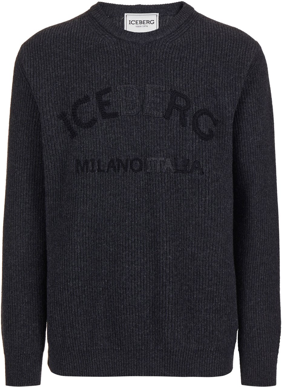 Iceberg Crewneck Sweater in Lambswool Punto Pannocchia in Melange Grey Grijs