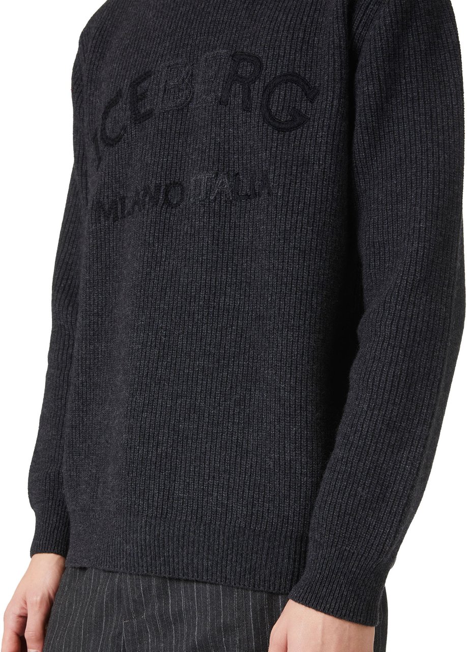 Iceberg Crewneck Sweater in Lambswool Punto Pannocchia in Melange Grey Grijs