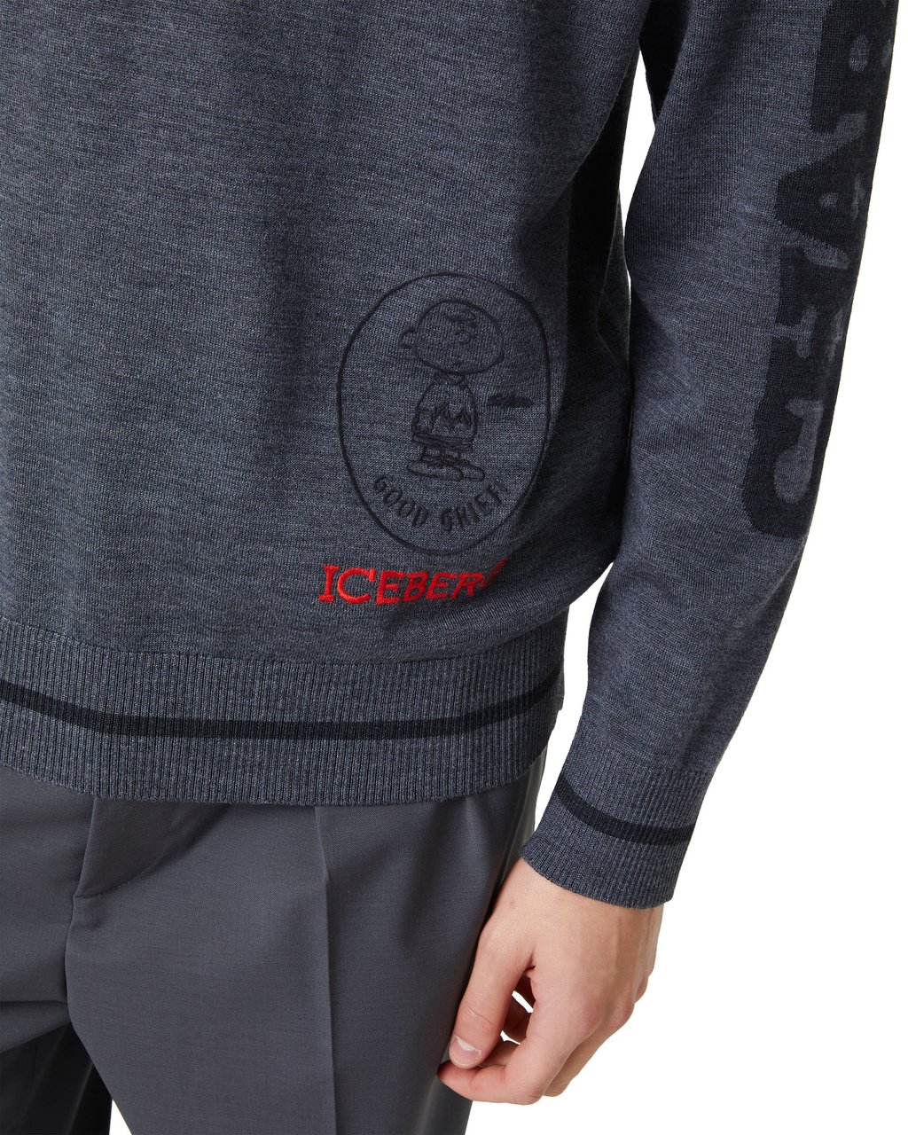 Iceberg Crewneck sweater new regular fit in dark grey melange extrafine merino Grijs