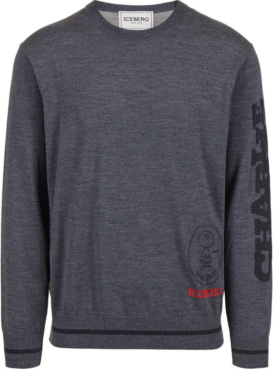 Iceberg Crewneck sweater new regular fit in dark grey melange extrafine merino Grijs