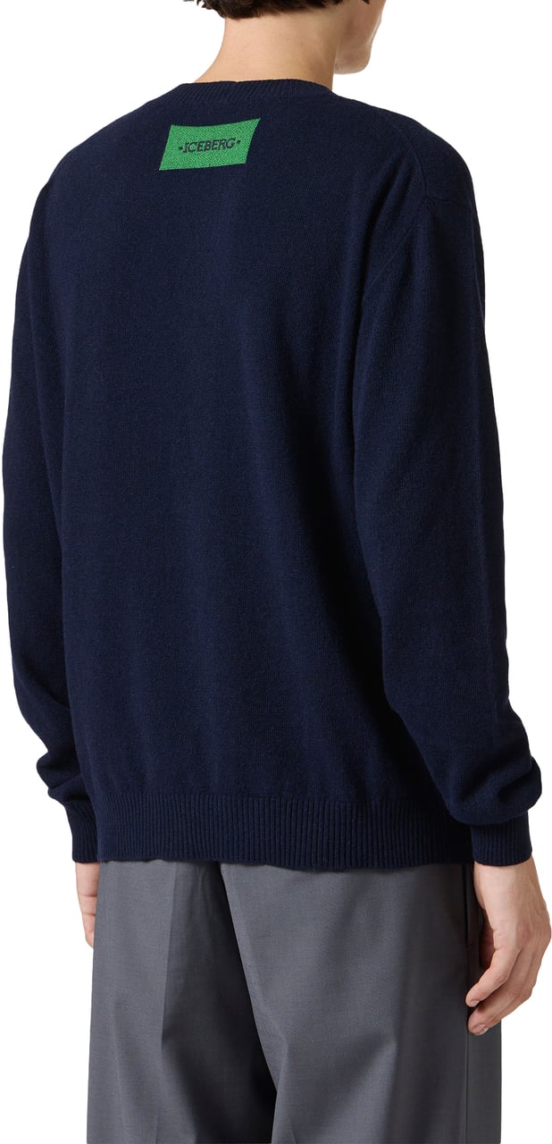 Iceberg Crewneck sweater new regular fit in dark blue extrafine merino Blauw