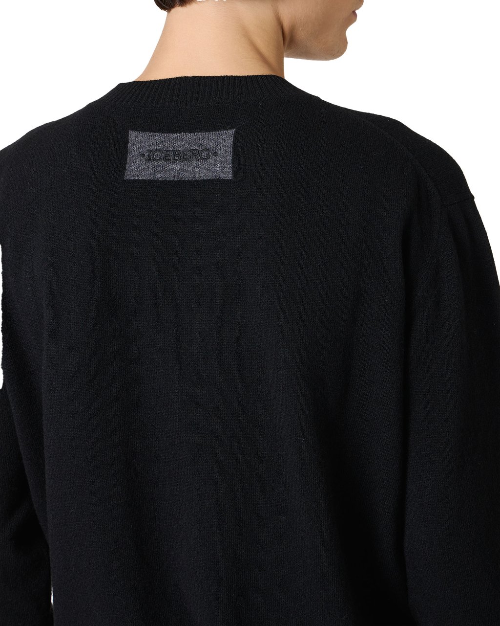 Iceberg New regular fit crew neck sweater in black extra-fine merino Zwart