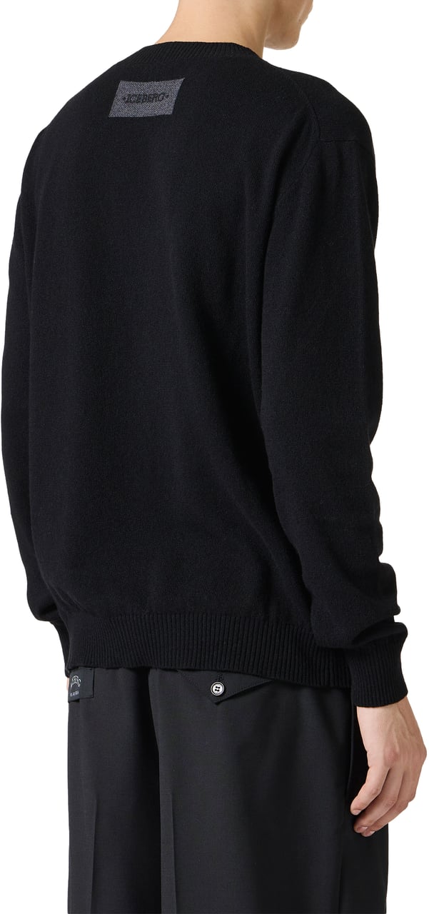Iceberg New regular fit crew neck sweater in black extra-fine merino Zwart